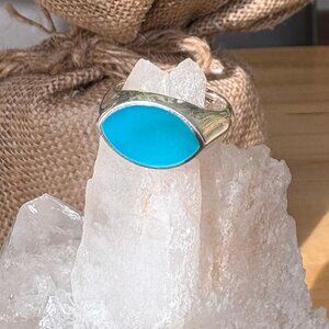 Solid Sterling Silver Ring With Cats Eye Turquoise Mother Of Pearl Size 8